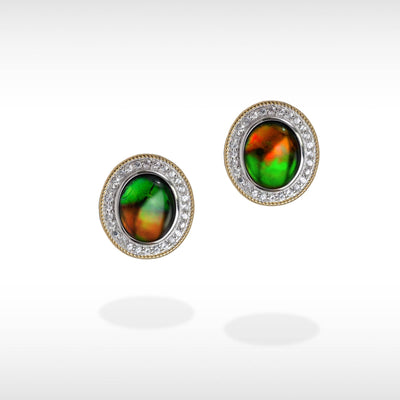 Women's Sterling Silver Ammolite Earrings with White Sapphire Accent