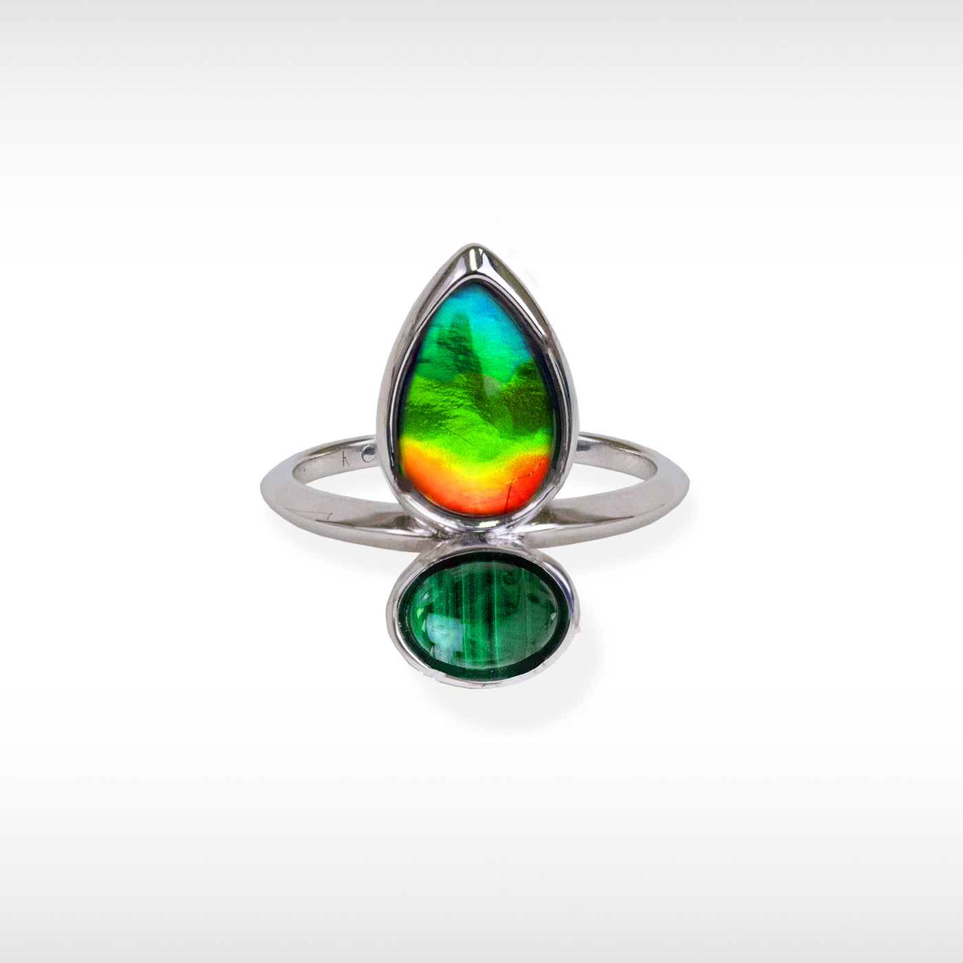 Harmony Ammolite Ring in Sterling Silver with Malachite