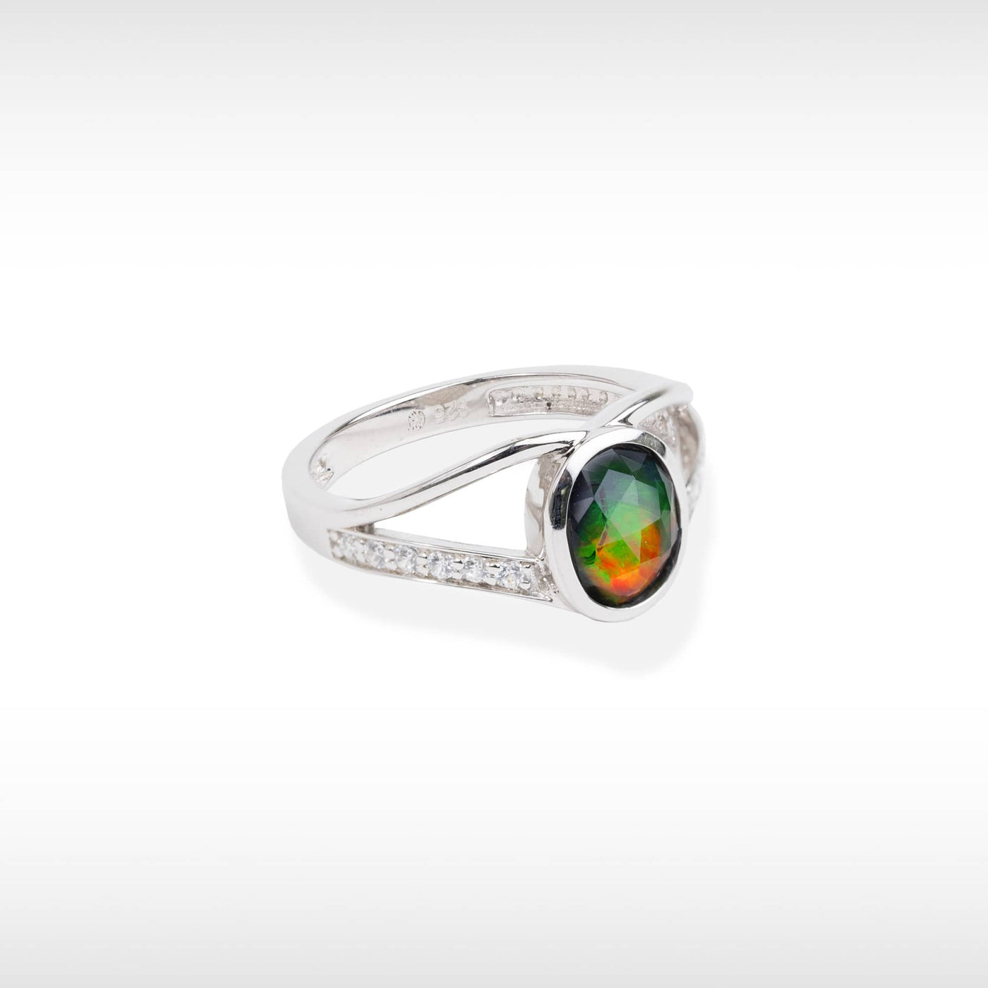 Women's Sterling Silver Ammolite Ring with Swarovski Accent