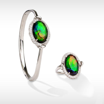 Knots Ammolite Bracelet and Ring Set in Sterling Silver