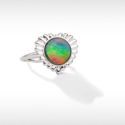 Solstice Ammolite Heart Ring in Sterling Silver