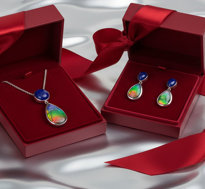 Harmony Ammolite Pendant and Earring Set in Sterling Silver with Lapis