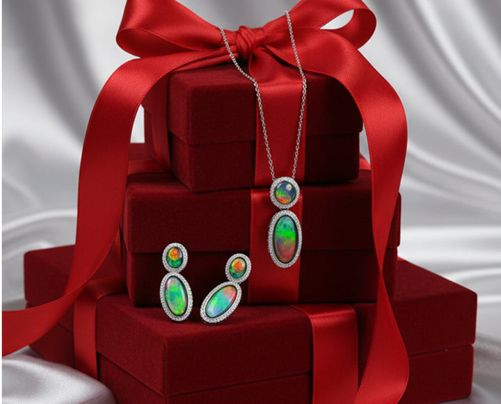 Serene Ammolite Pendant and Earring Set in Sterling Silver