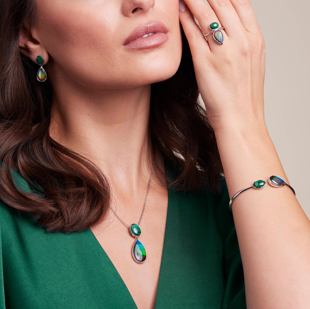 Harmony Ammolite Bangle in Sterling Silver with Malachite