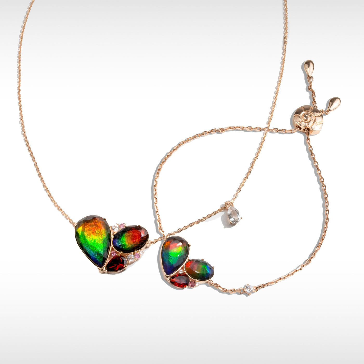 Adore ammolite pendant and bracelet set in 18K rose gold vermeil