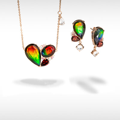 Adore ammolite pendant and  earring set in 18K rose gold vermeil