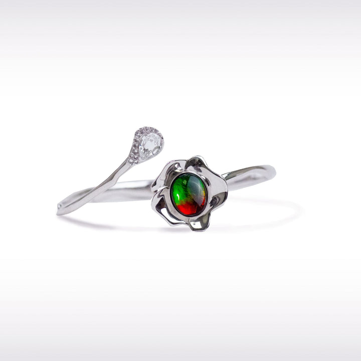 Bloom ammolite pendant, earring, ring and bracelet set in sterling silver