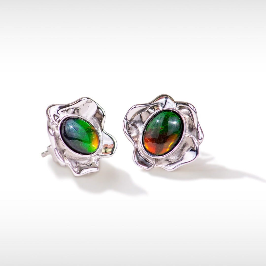 Bloom ammolite pendant and earring set in sterling silver