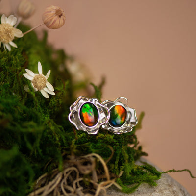 Bloom ammolite pendant and earring set in sterling silver