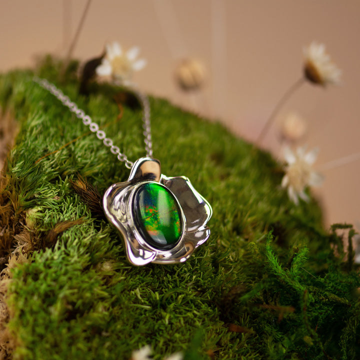 Bloom ammolite pendant and earring set in sterling silver