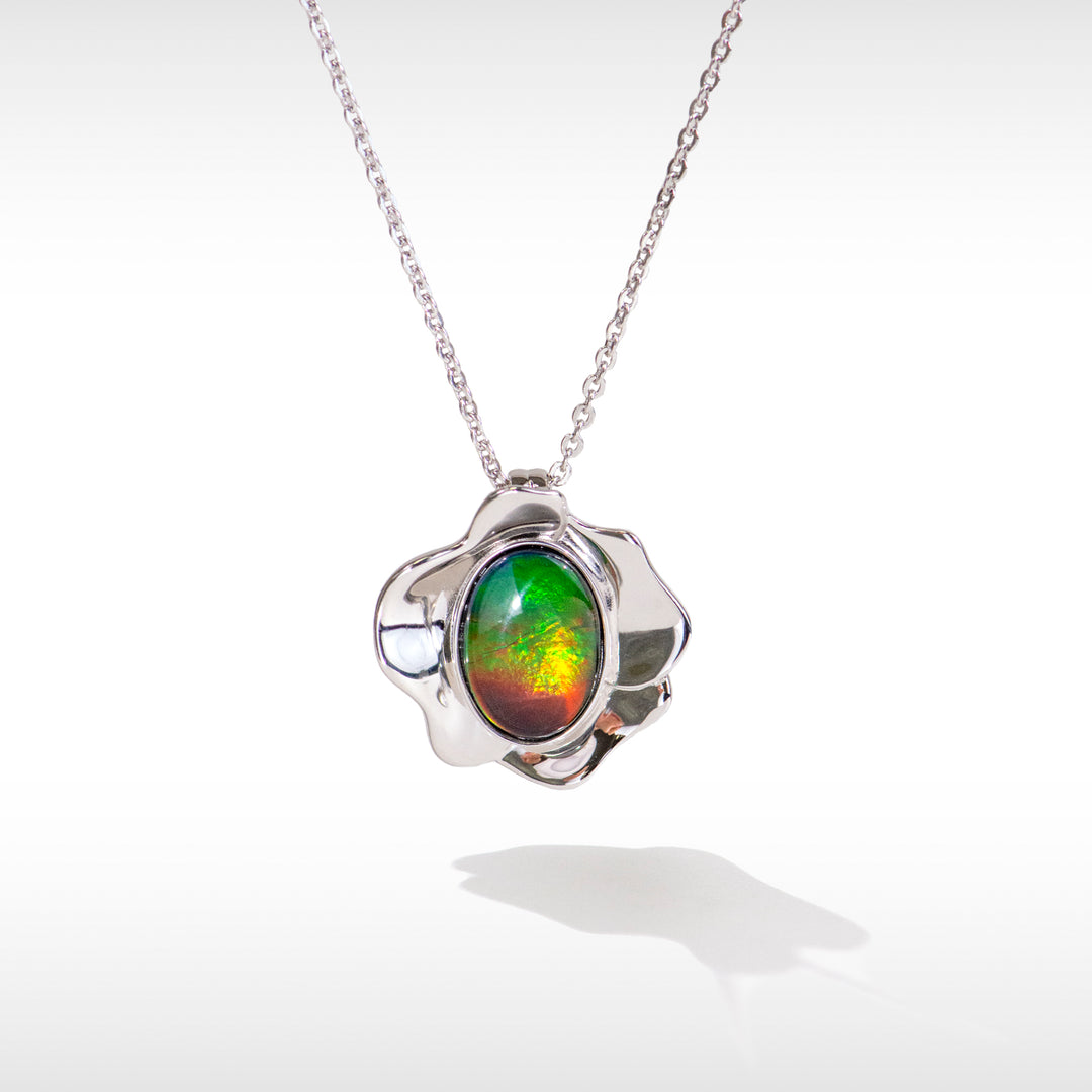 Bloom ammolite pendant and bracelet set in sterling silver