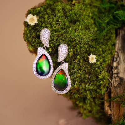 Blossom ammolite pendant and earring set in sterling silver