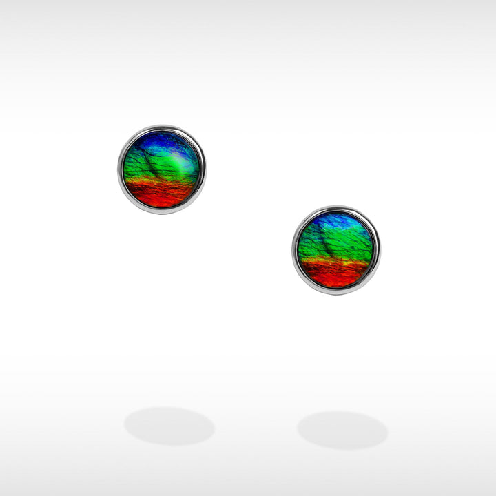 Origins Round Ammolite Earrrings in Sterling Silver