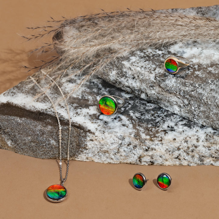 Origins Round Ammolite Earrrings in Sterling Silver