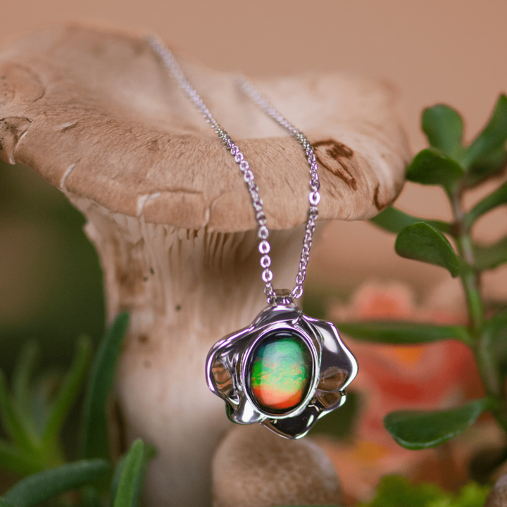 Bloom ammolite pendant, earring, ring and bracelet set in sterling silver