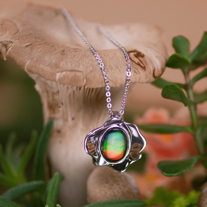 Bloom ammolite pendant and earring set in sterling silver