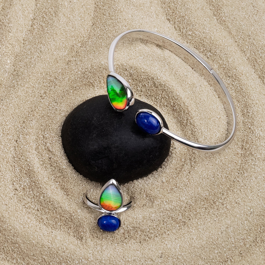 Harmony Ammolite Ring in Sterling Silver with Lapis