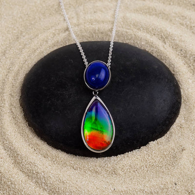 Harmony ammolite pendant in sterling silver with lapis