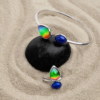 Harmony Ammolite Bangle in Sterling Silver with Lapis