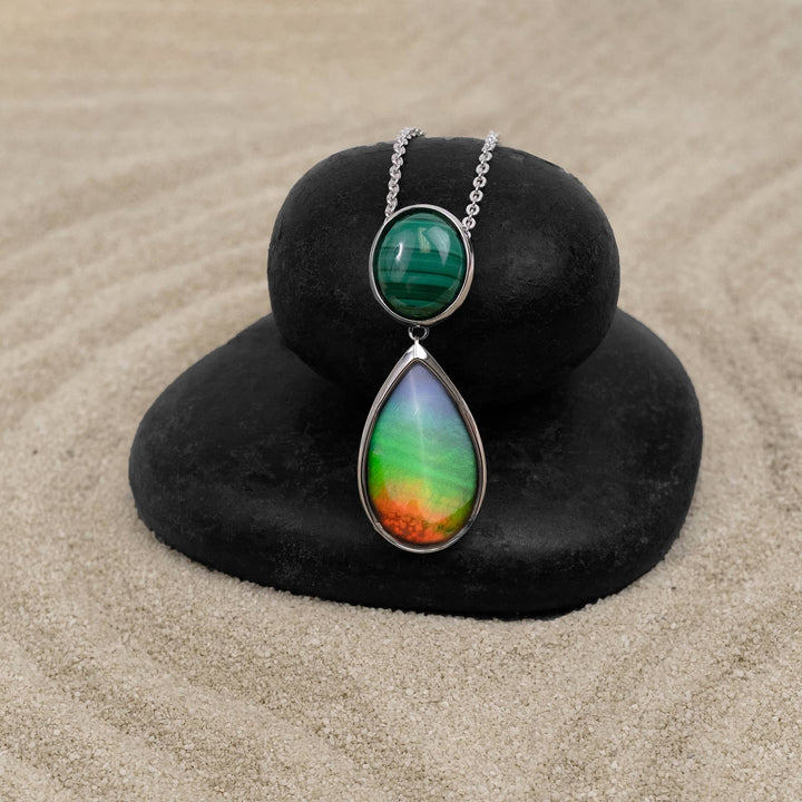 Harmony Ammolite Pendant in Sterling Silver with Malachite