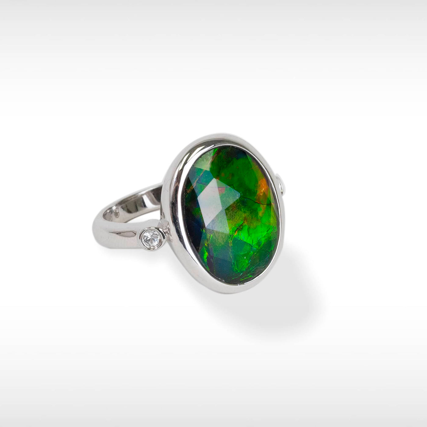 Women's Sterling Silver Ammolite Ring with White Sapphire  Accent
