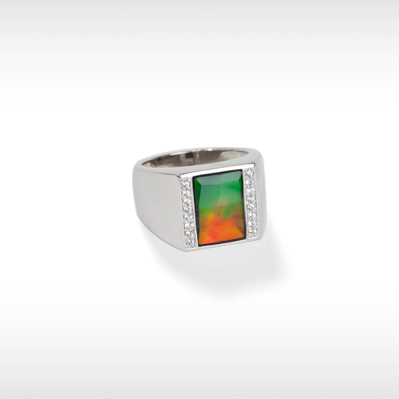 Men's Sterling Silver Ammolite Ring with White Saphire Accent