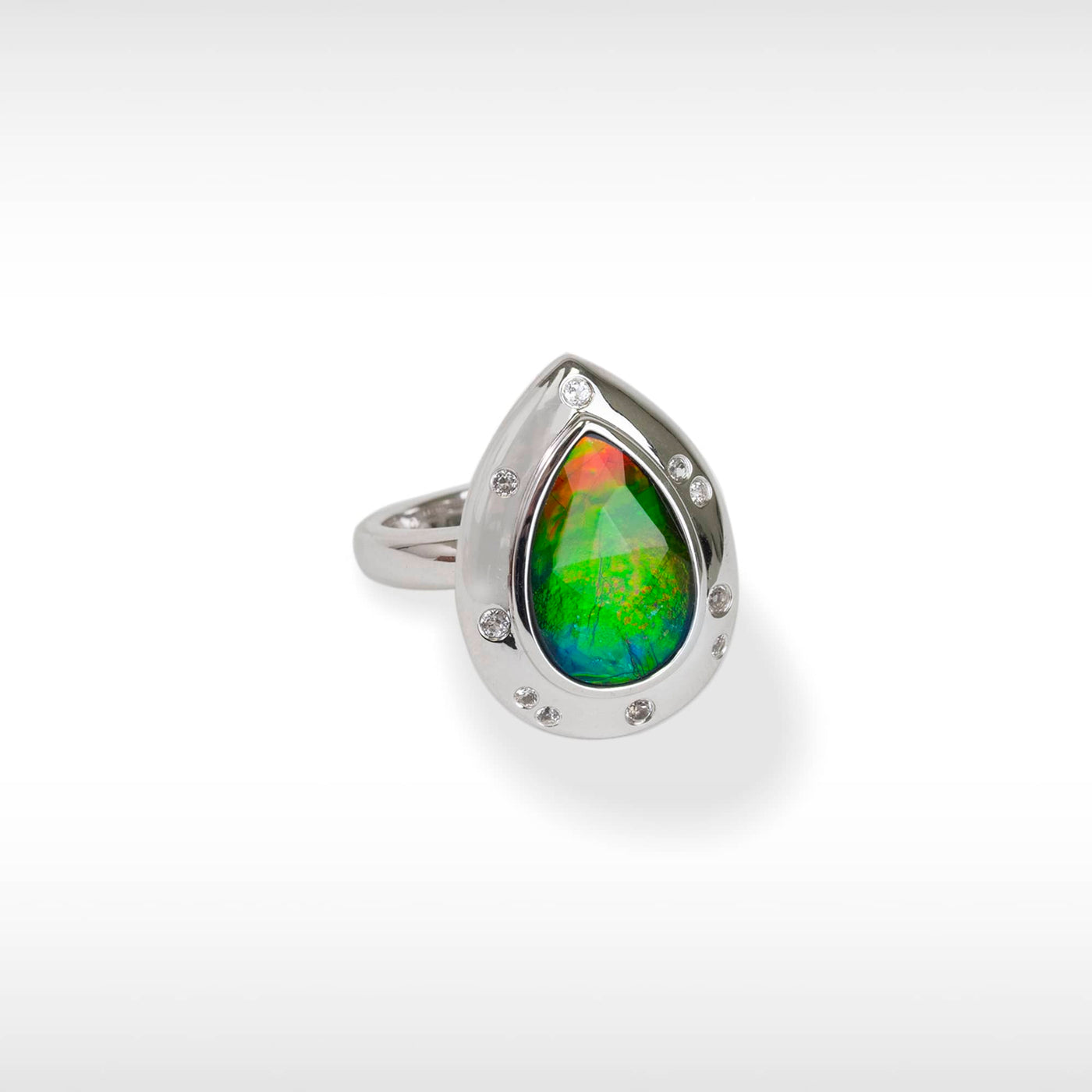 Women's Sterling Silver Ammolite Ring with White Topaz  Accent