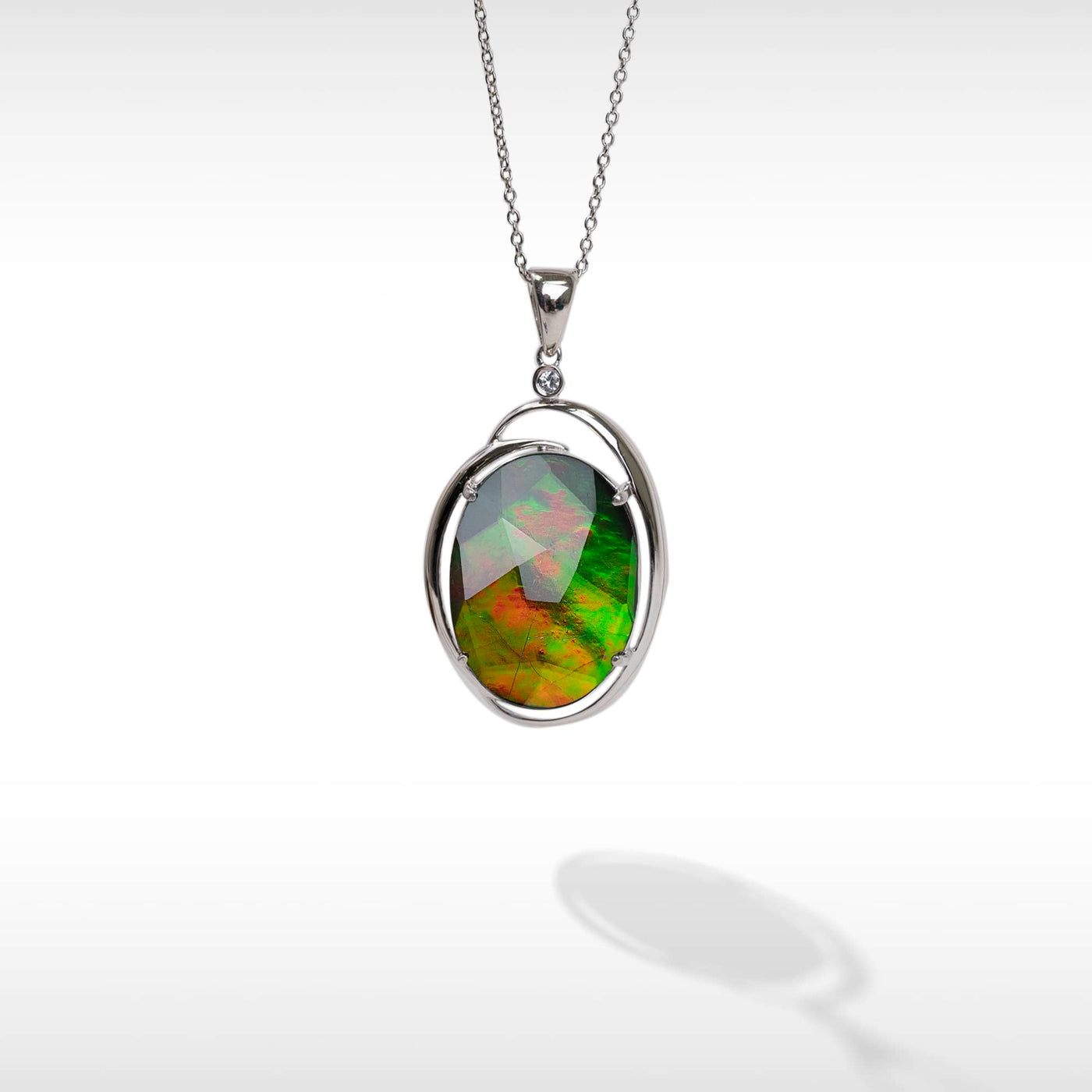 Women's Sterling Silver Ammolite Pendant with White Sapphire  Accent