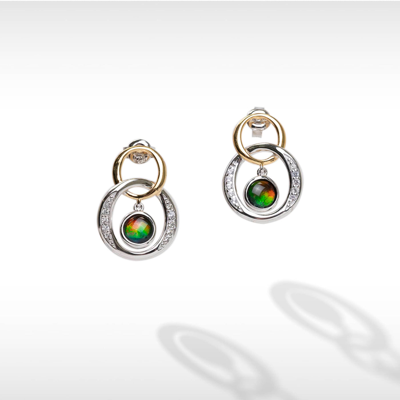 Women's Sterling Silver Ammolite Earring with White Sapphire Accent
