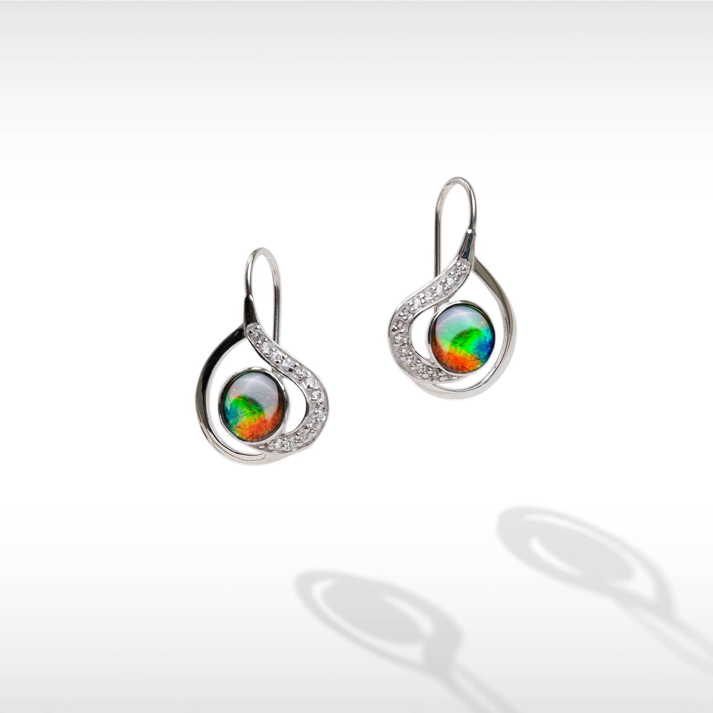 Women's Sterling Silver Ammolite Earring with White Topaz Accent
