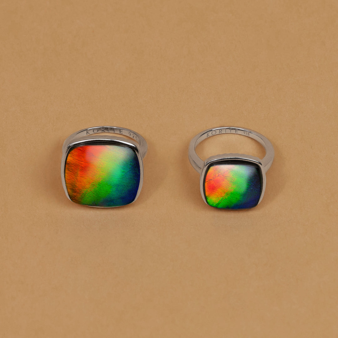 Origins Cushion Ammolite Ring in Sterling Silver