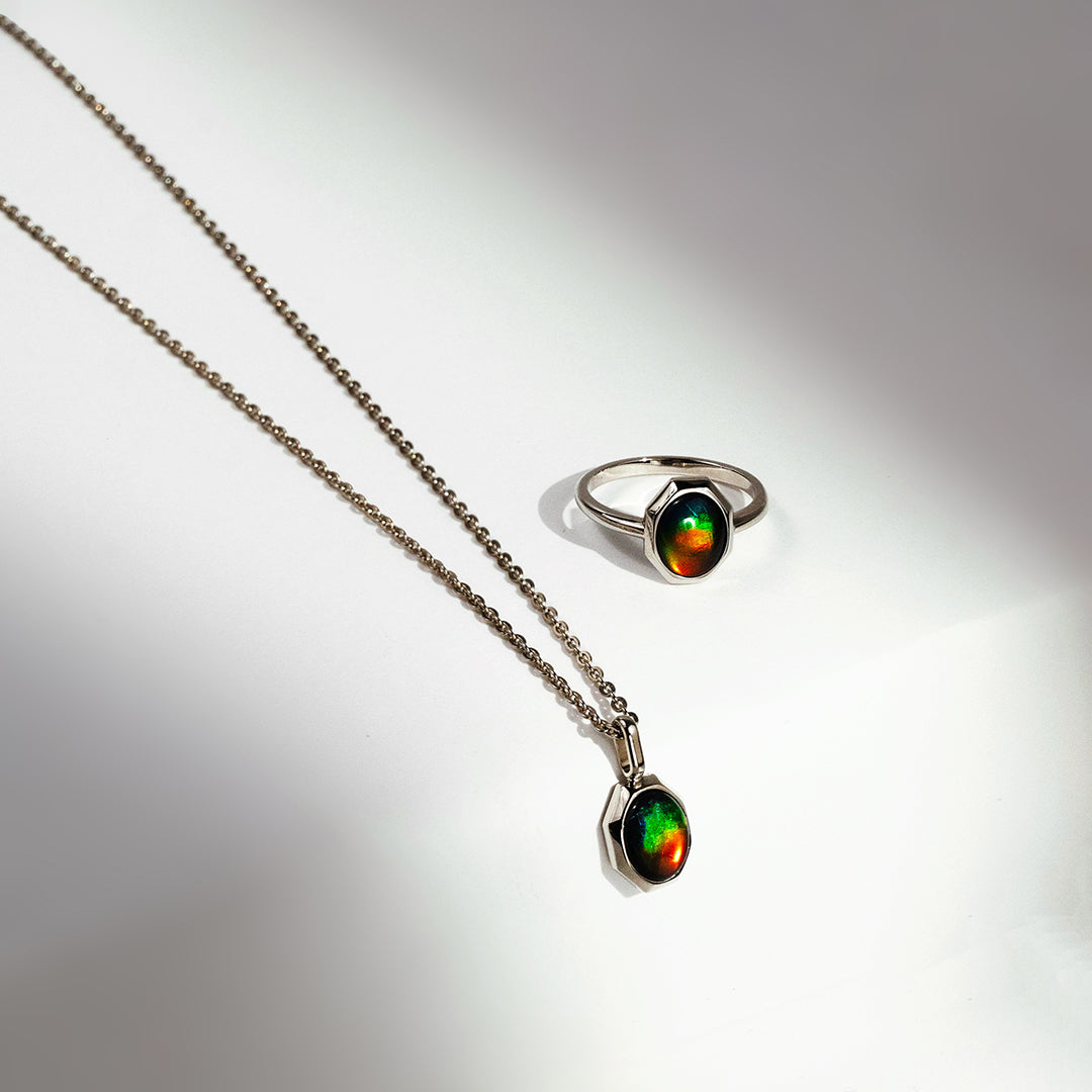 Essentials Oval Ammolite Ring in Sterling Silver