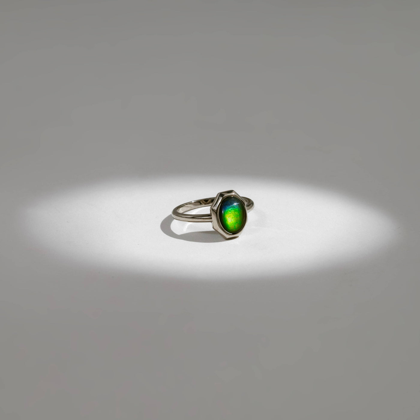 Essentials oval ammolite ring in sterling silver