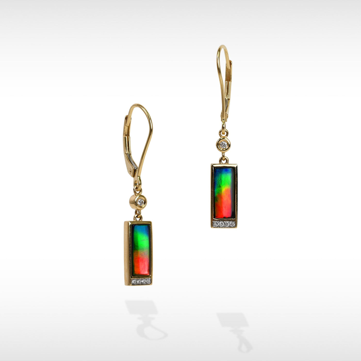 Women's Florence 14K Gold A or AA Grade Ammolite Earrings with Diamond Accent
