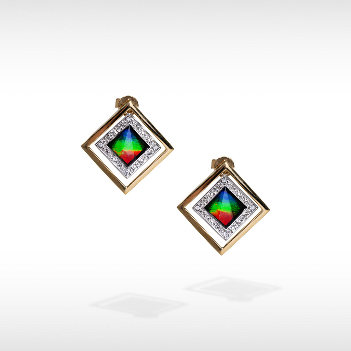 Women's 14K Gold AA Grade Ammolite Earrings with Diamond Accent