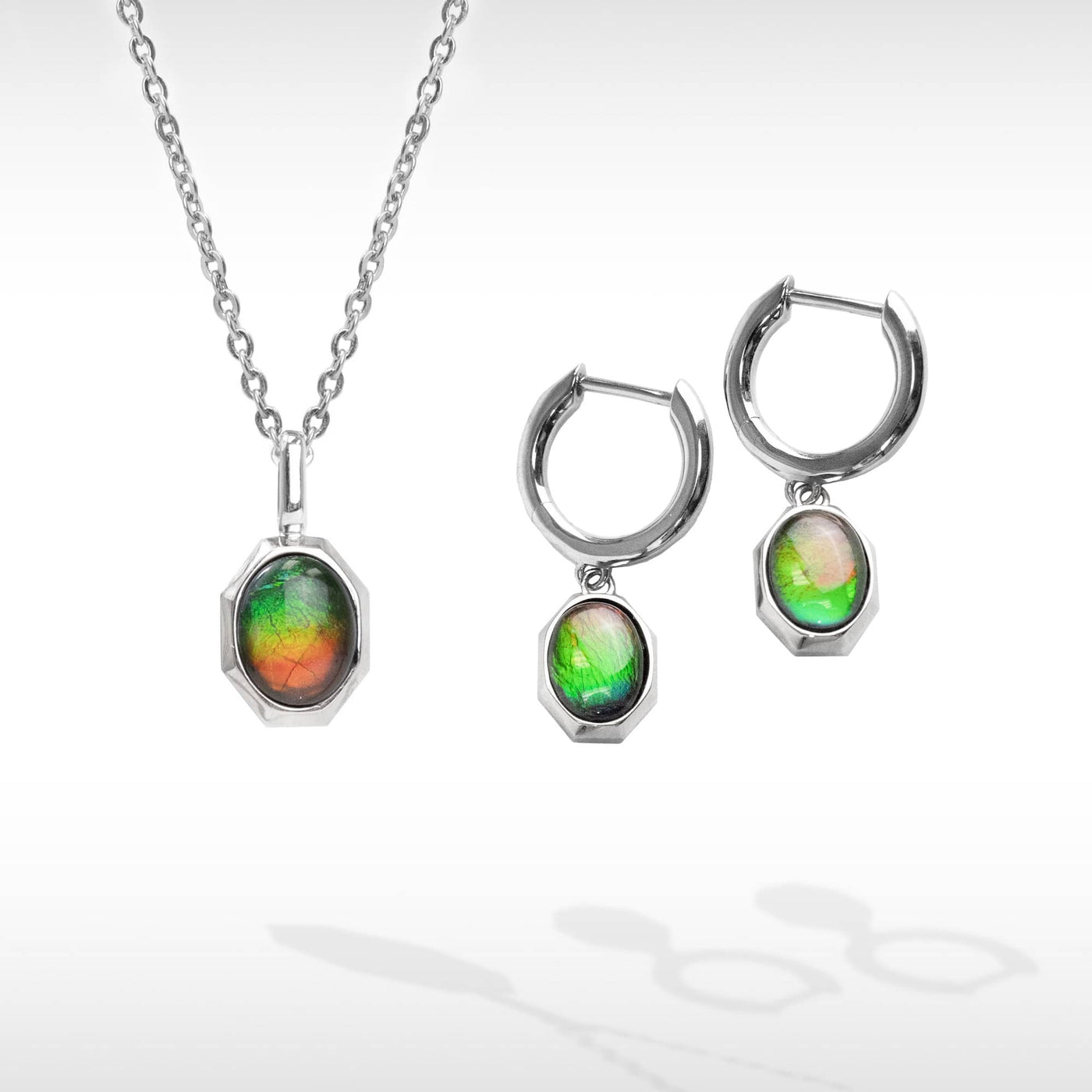 Essentials Oval Ammolite Pendant and Earrings Set in Sterling Silver