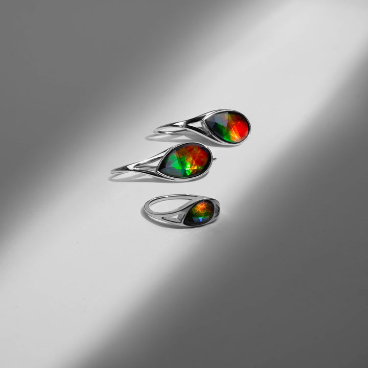 Essentials Teardrop Ammolite Ring in Sterling Silver