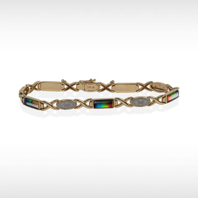 Women's Paisley 14K Gold AA Grade Ammolite Bracelet with Diamond Accent