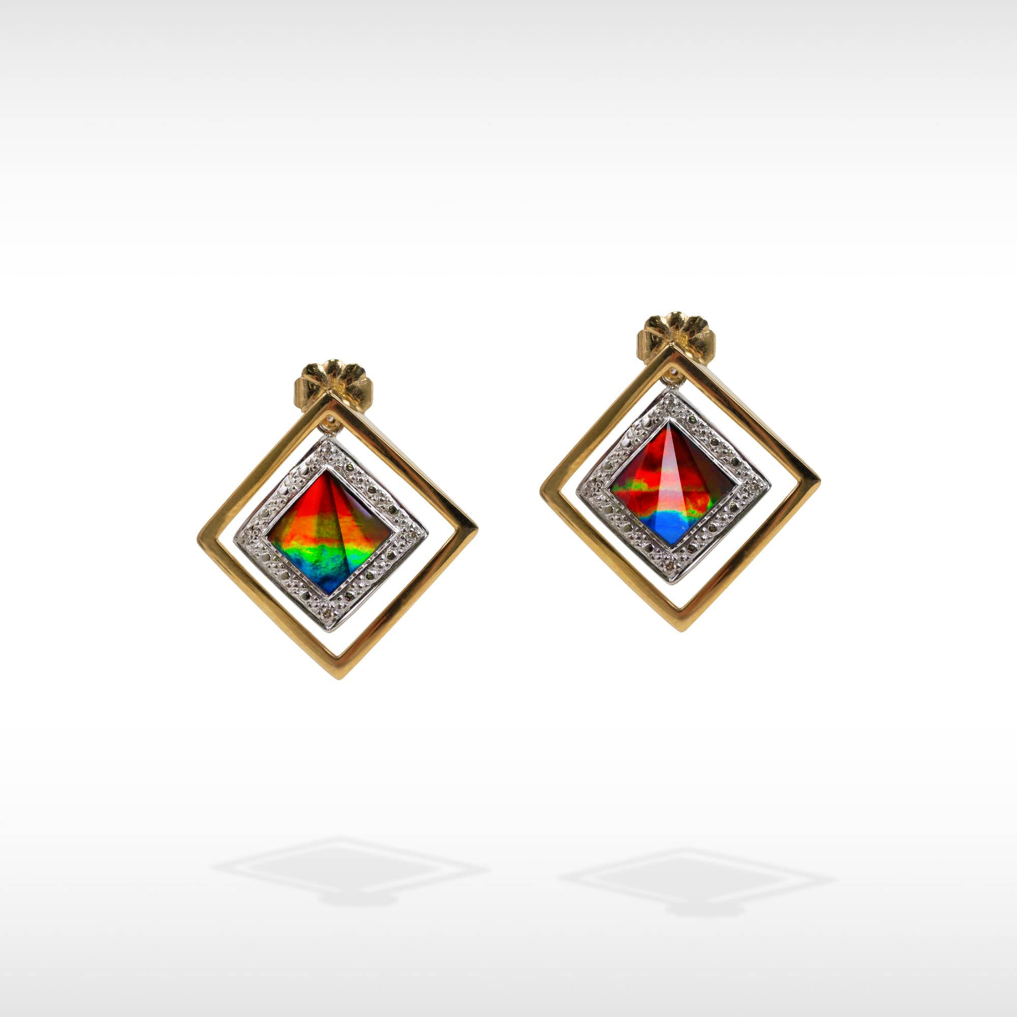 Women s 14K Gold A Grade Ammolite Earrings Yellow Gold 14K