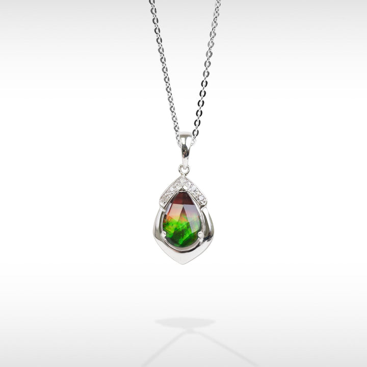 Women's Sterling Silver Ammolite Pendant with White Sapphire Accent