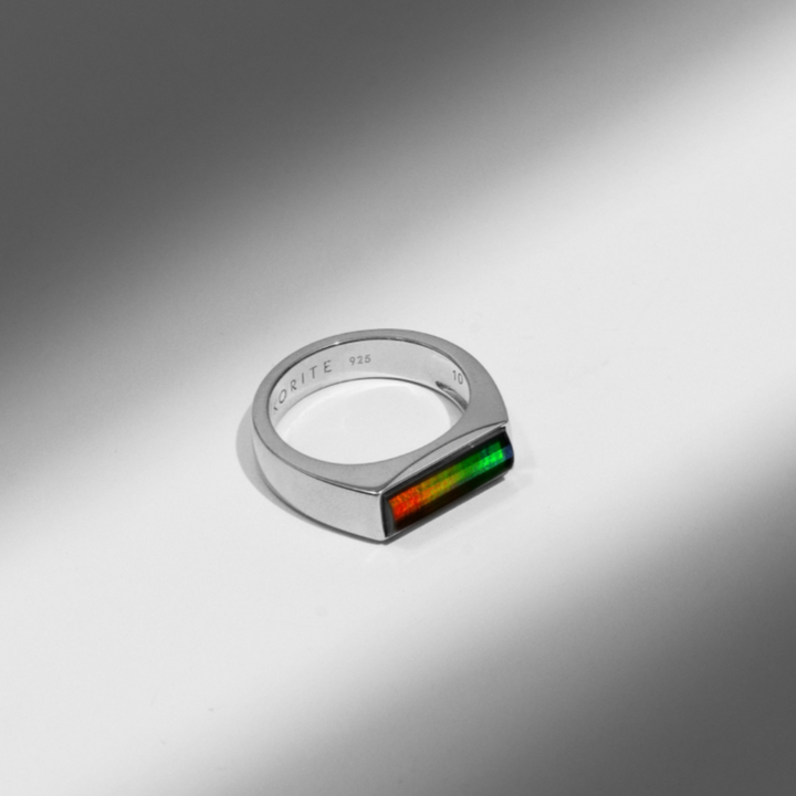 Essentials Men Rectangle Ammolite Ring in Sterling Silver