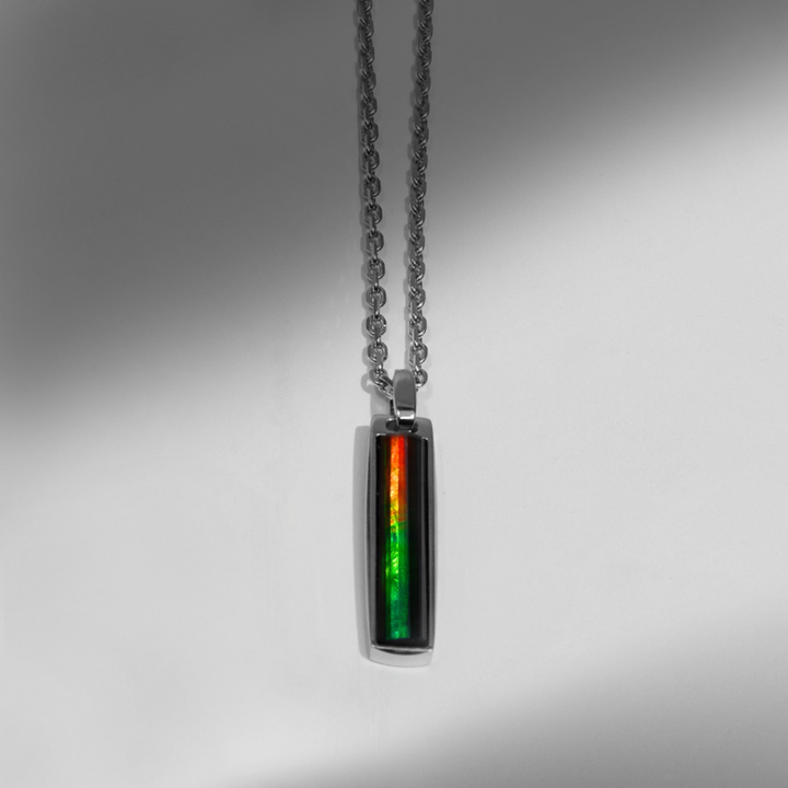 Essentials Men Rectangle Ammolite Pendant in Sterling Silver