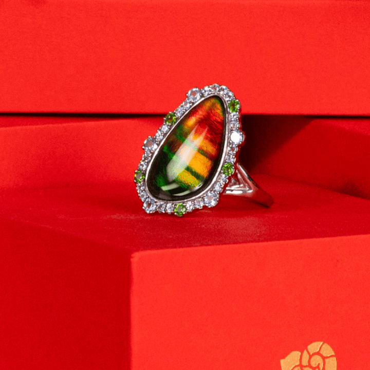 Waves Halo Ammolite Ring in Sterling Silver