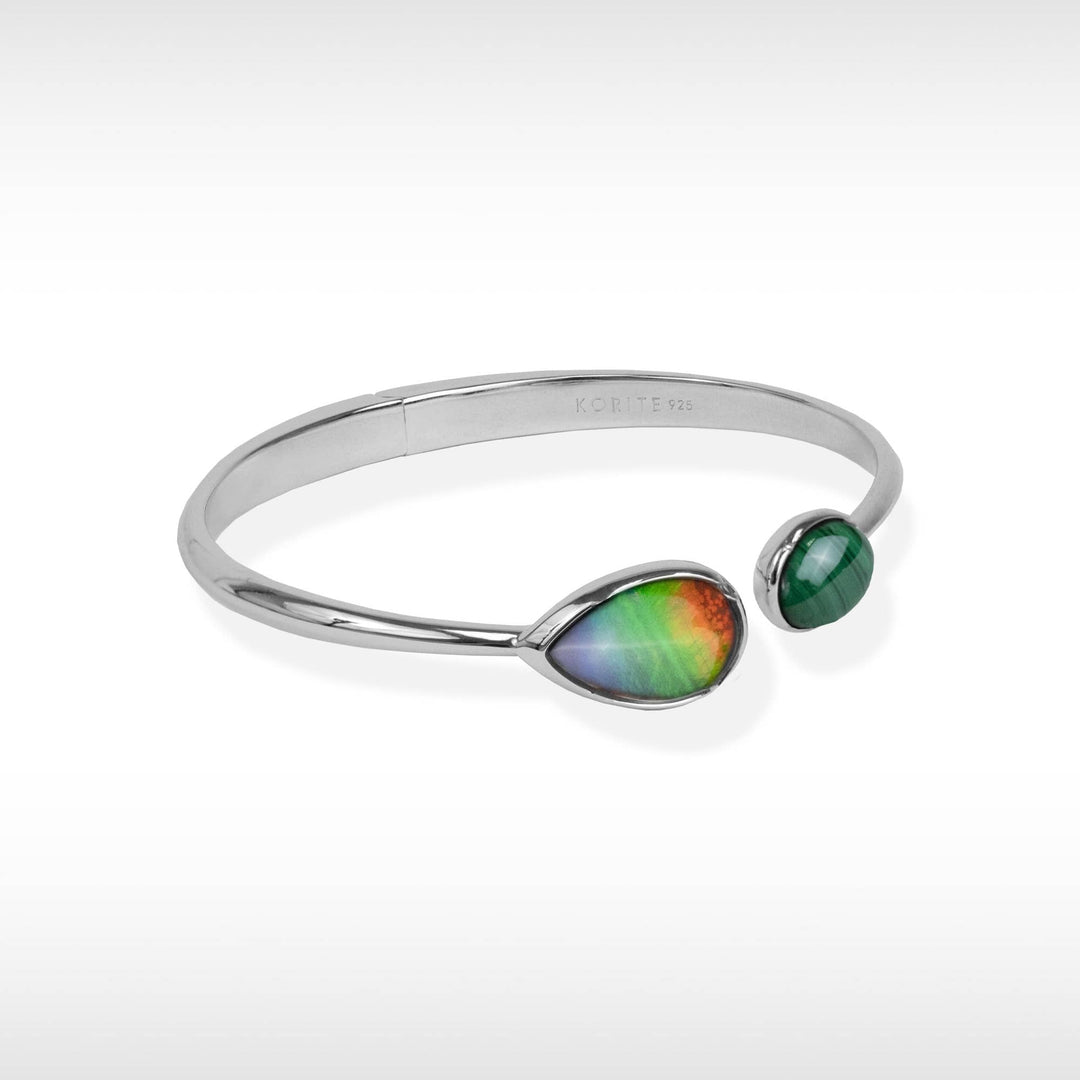 Harmony Ammolite Bangle in Sterling Silver with Malachite