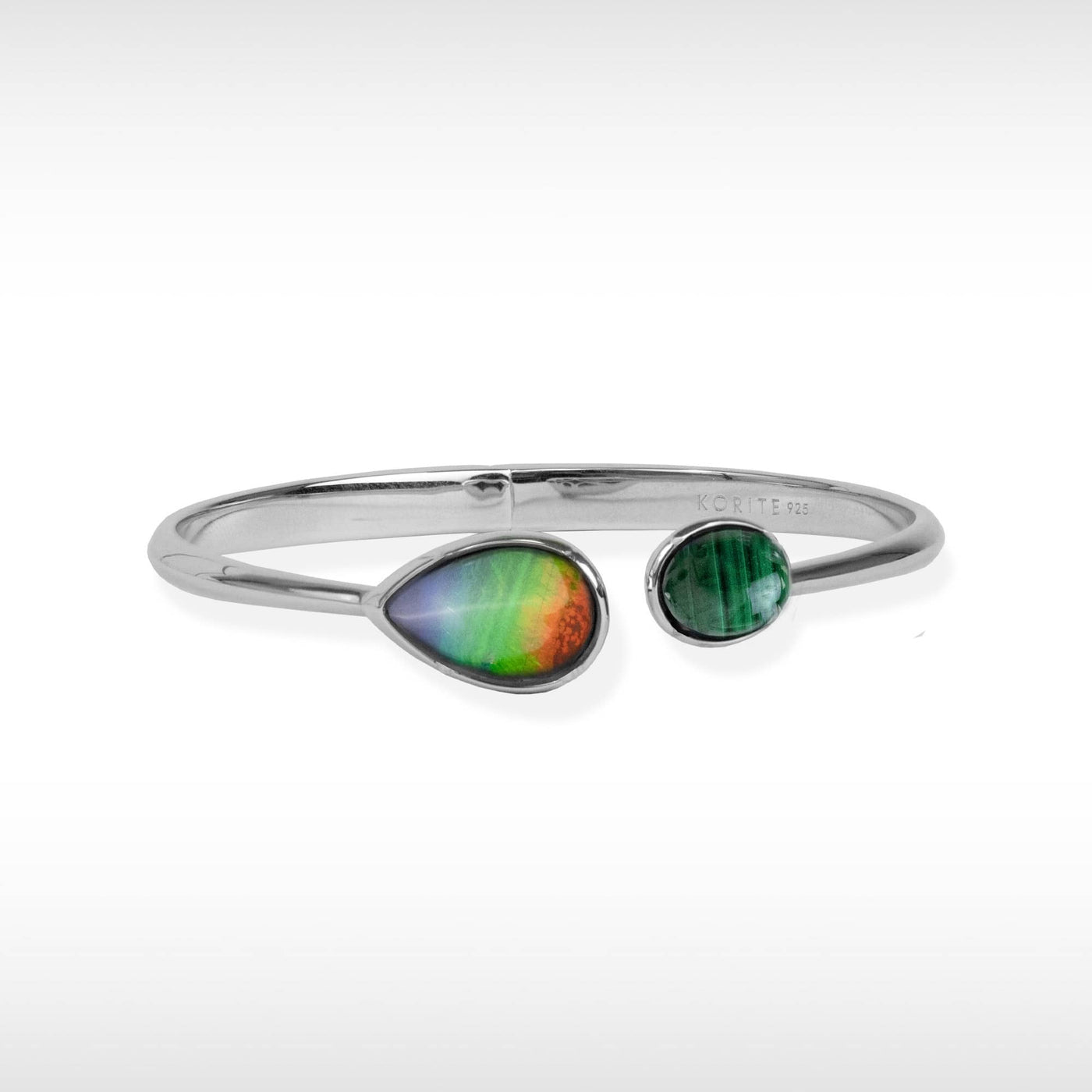 Harmony ammolite bangle in sterling silver with malachite