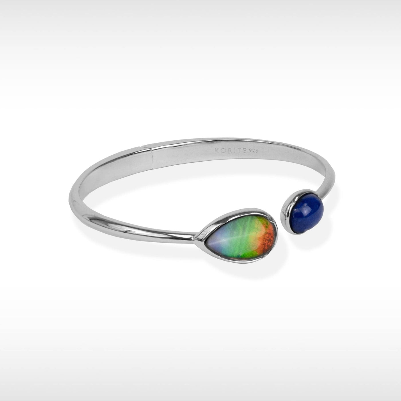 Harmony Ammolite Bangle in Sterling Silver with Lapis