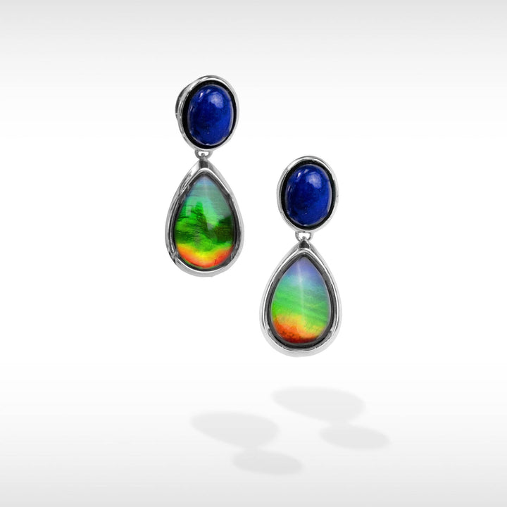 Harmony Ammolite Earrings in Sterling Silver with Lapis