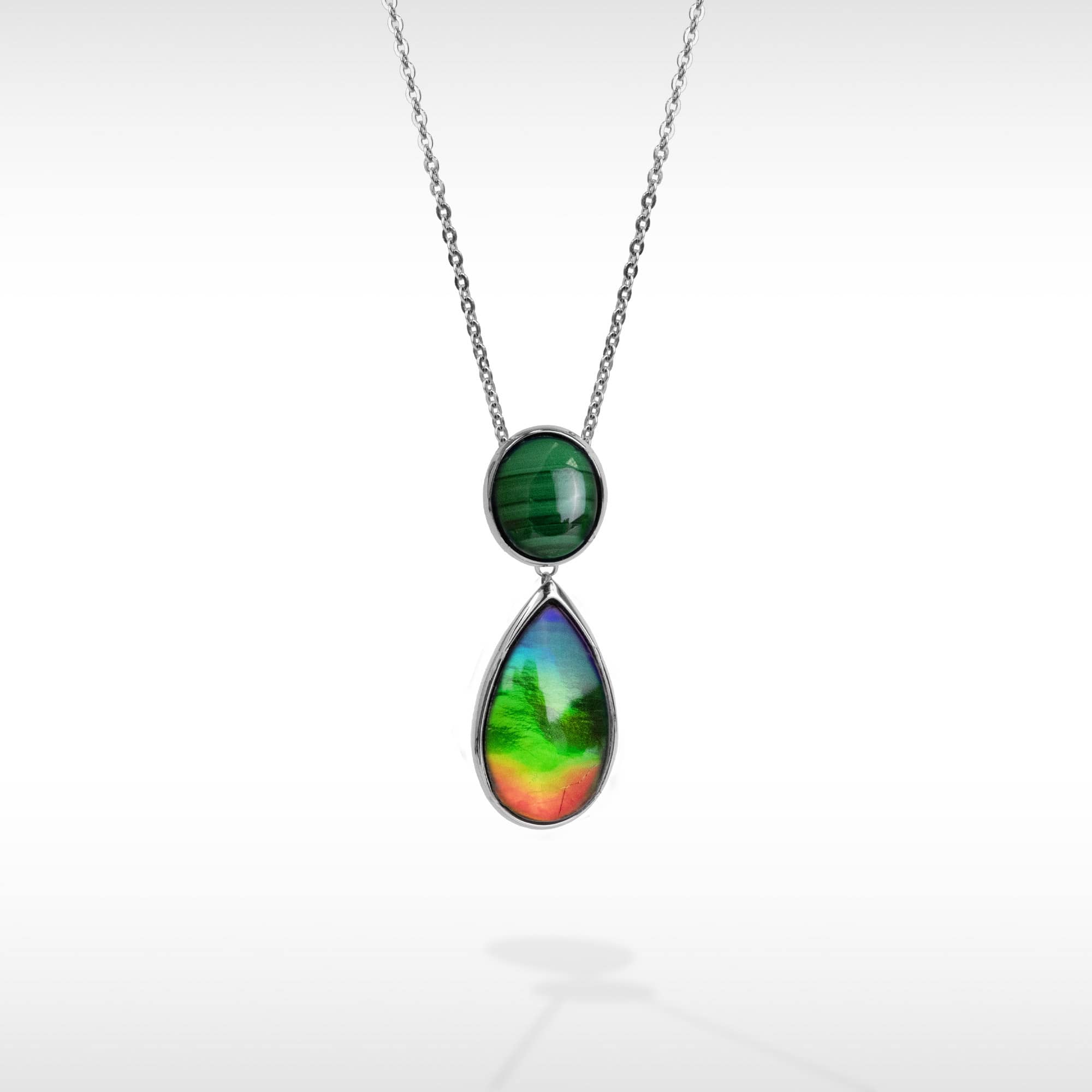 Harmony Ammolite Pendant in Sterling Silver with Malachite AA