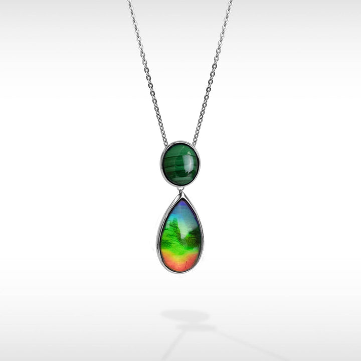 Harmony Ammolite Pendant in Sterling Silver with Malachite