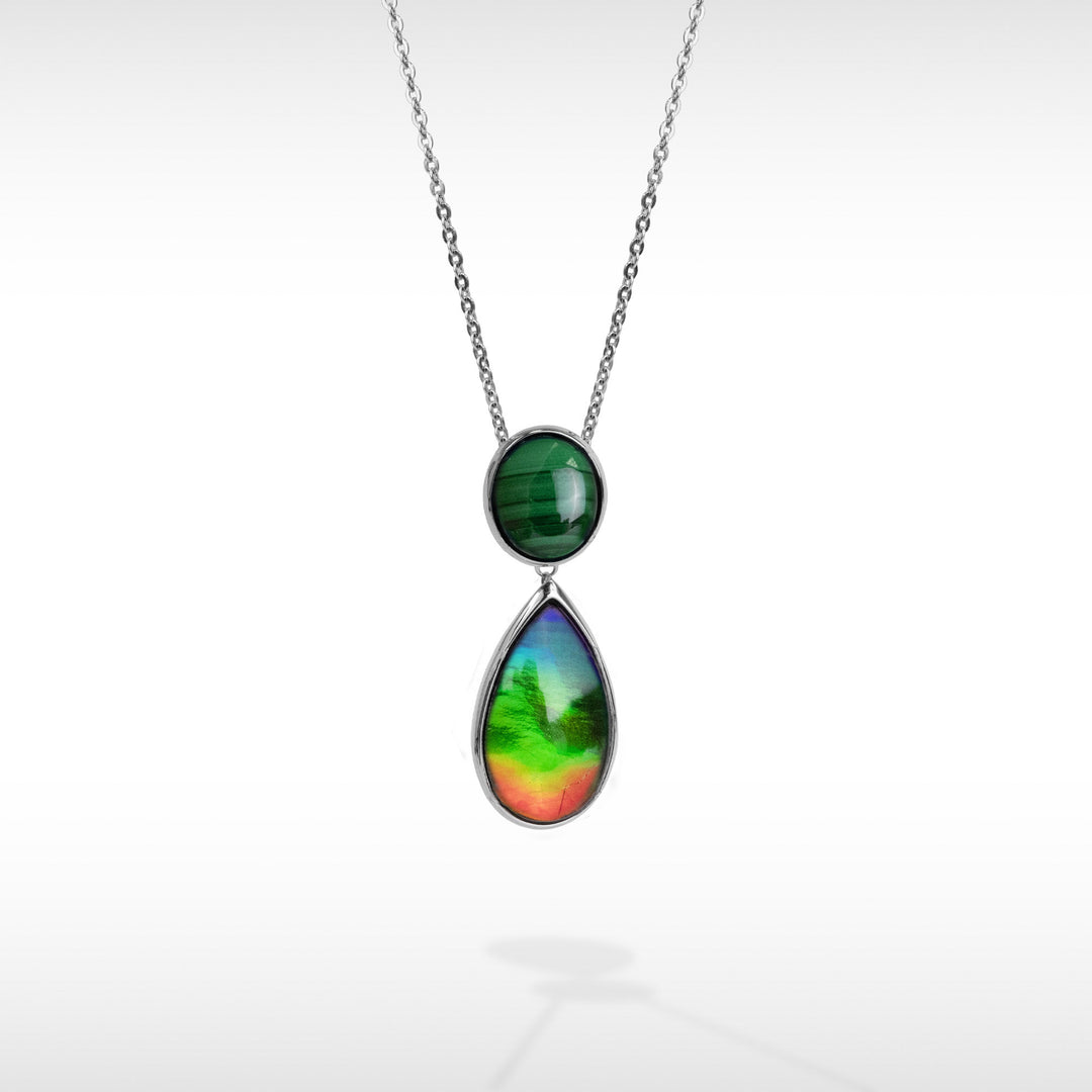 Harmony Ammolite Pendant and Earring Set in Sterling Silver with Malachite